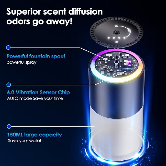 Klomsuw Car Air Freshener,Smart Car Air Freshener,car Diffuser with 150 ML (5oz) Capacity Multi-fragrance,RGB Music Syncing Light, Auto On/Off (Angels)
