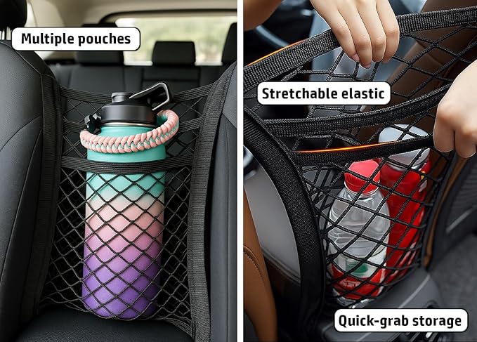 Cutie's PetBox 3-Layer Dog Car Net Barrier – Pet and Child Safety Divider for Cars & SUVs, with Reinforced Mesh Storage Pockets, 12"x12" Size