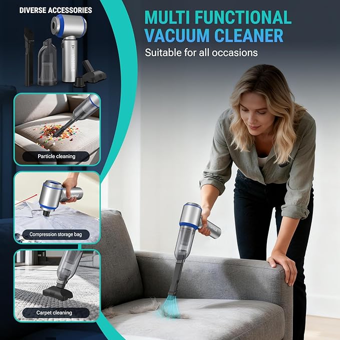 Yomile Mini Vacuum Cleaner, 2 in 1 27000PA Brushless Car Vacuum Air Duster 9000mAh Battery Air Blower Wireless Handheld Vacuum for Car,Office and Home