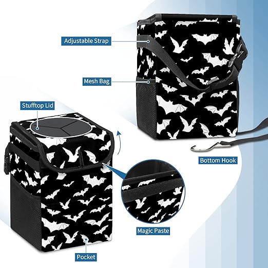 Black and White Goth Bats Car Trash Can with Lid Collapsible Reusable Waterproof Car Garage Bag,Automotive Garbage Can,Car Accessories Interior Car Organizer
