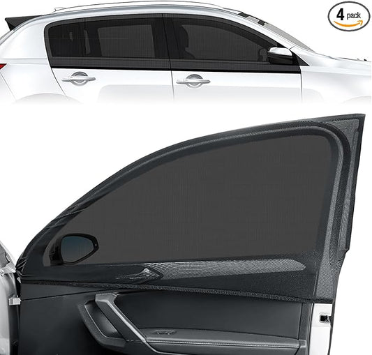 Car Window Shades for SUV - 4 Pack Stretchy Sun Shade Mesh Side Car Window Screen Covers for Camping Family Baby Pet Anti-Mosquito Privacy Protection When Parking