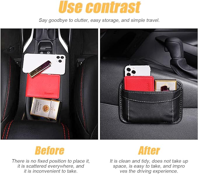 Moly Magnolia Car Seat Side Pocket Organizer, American Flag PU Leather Storage Bag, Pen Phone Holder Tray Pouch Seat Gap Filler, Interior Accessories for Auto Door Window Console (Red)