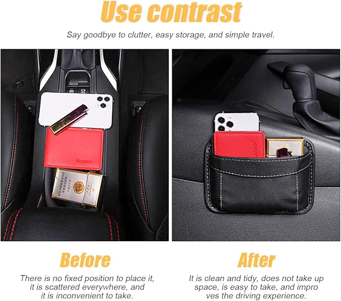 Moly Magnolia Car Seat Side Pocket Organizer, American Flag PU Leather Storage Bag, Pen Phone Holder Tray Pouch Seat Gap Filler, Interior Accessories for Auto Door Window Console (Gray)