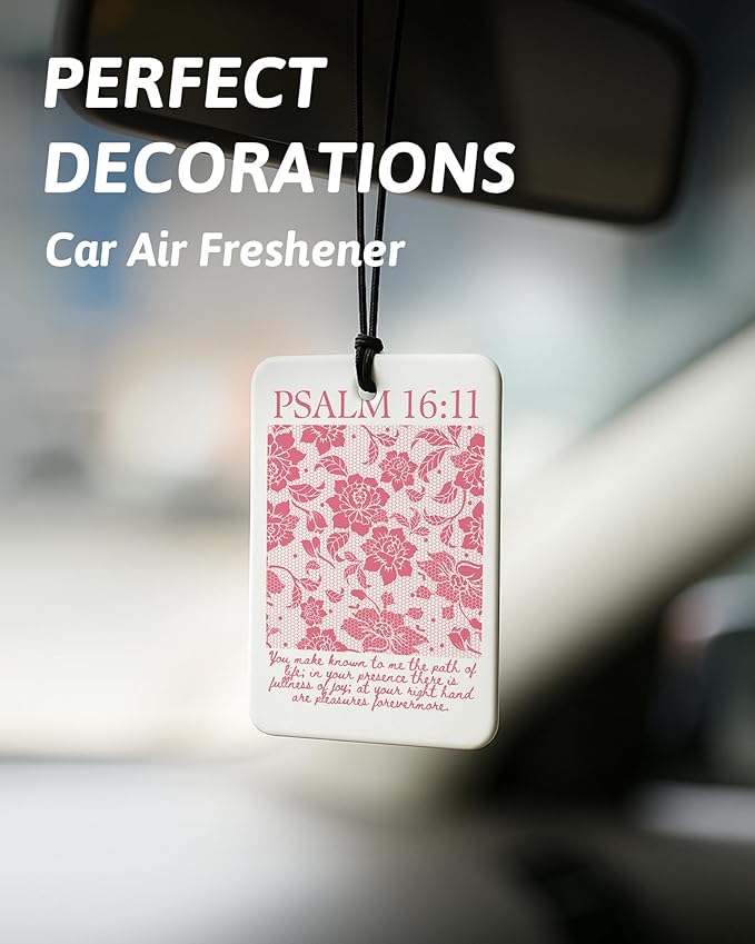 Pink Coquette Bow Floral Christian Car Air Freshener 4 Pcs, Preppy Girly Religious Hanging Air Freshener for Cars Closet Drawer Books, Cute Christian Car Accessories Mirror Decor for Women