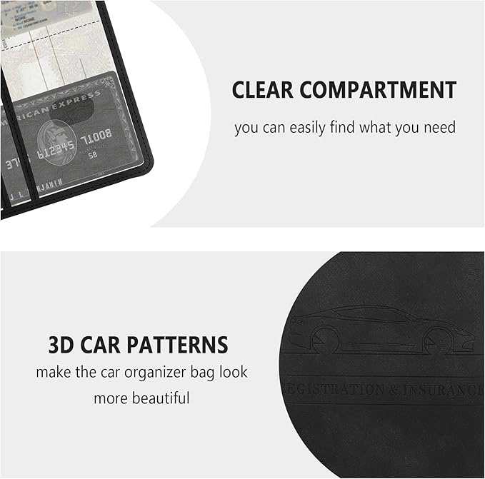 Car Registration and Insurance Holder,PU Leather Car Glove Box Organizer Car Document Holder for ID,Driver's License (Black)