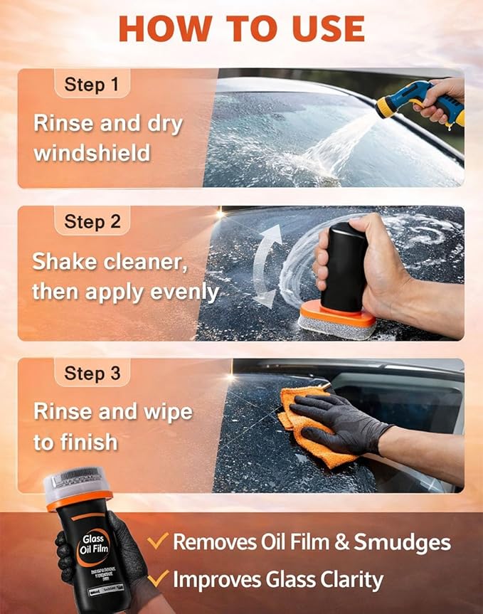 Oil Film Cleaning Brush for Car Windshield, 100g Glass Oil Film Remover with Reusable Cleaning Board, Removes Smudges & Water Spots, Anti-Fog for Safe Driving & Rainproof Prep