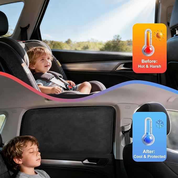 XCBYT Suede Car Window Shades for Rear Side Windows, 2-Pack Ultra-Soft Magnetic Car Curtains, 100% Light Blocking Window Covers for Privacy, Baby Care, Camping & Road Trips