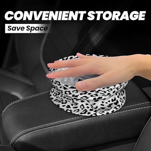 Car Trash Bag Snow Leopard Print Hanging Back of Seat Car Portable Trash Bag Snow Leopard Print Waterproof One-Handed Portable Strap Drawstring Garbage Bags 2 Pieces Car Coasters