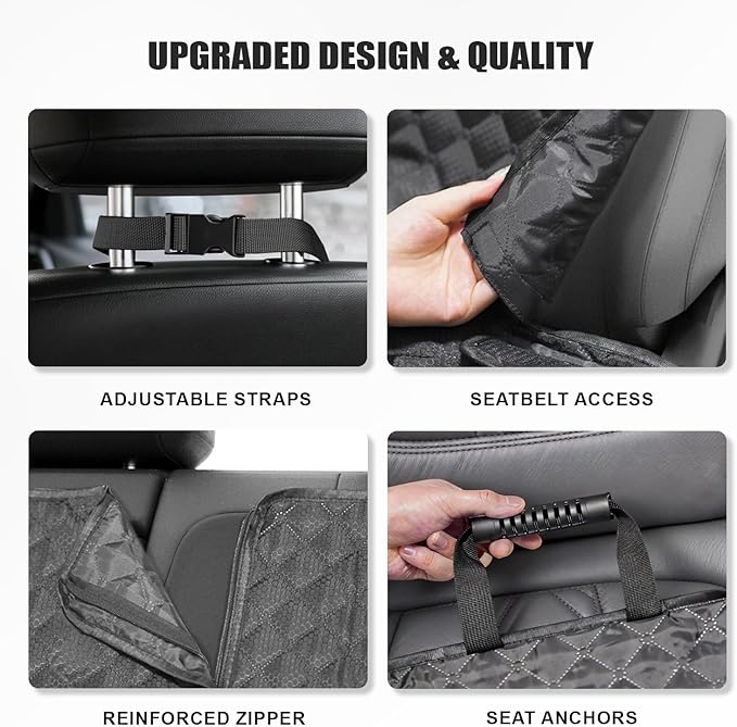Dog Car Seat Cover for Back Seat, Waterproof Back Seat Cover with Zippered Armrest Access, Non Slip Rear Bench Cover for Cars SUVs - 52W