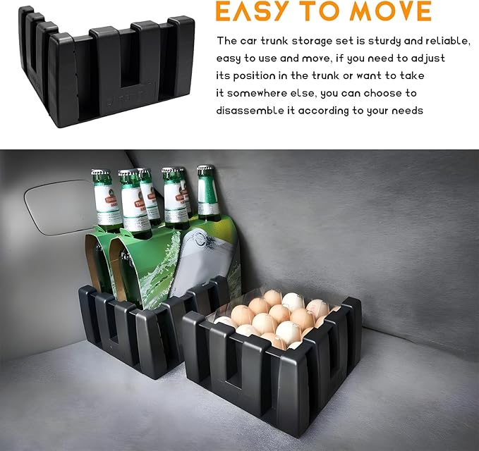 4PCS Multipurpose Cargo Organizer Blocks, Plastic Cargo Storage Organizer Blocks for Wool Carpet Trunk, Grocery Trunk Divider Cargo Containment System for Car SUV Van Trunk