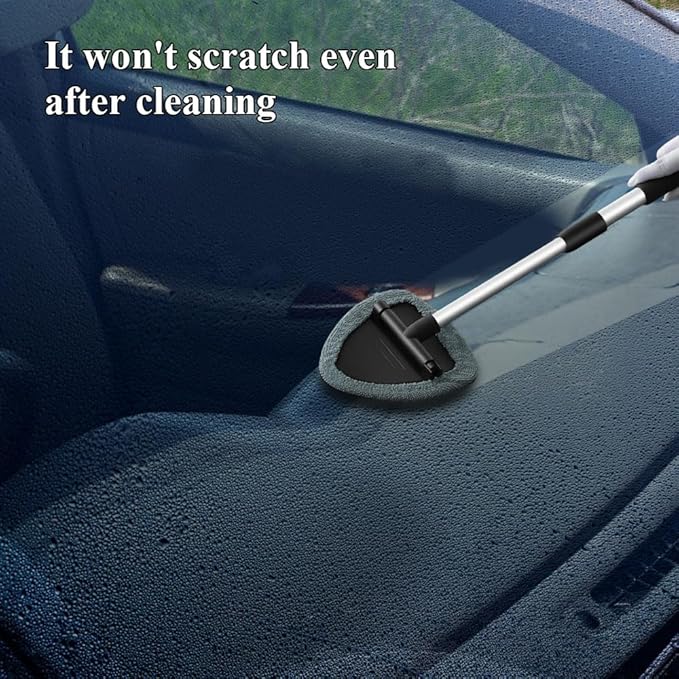 Windshield Cleaning Tool, Car Window Cleaner, Windshield Cleaner with 4 Washable Reusable Microfiber Pads and Extendable Handle, Auto Glass Wiper Cleaning Kit Universal for Car (Gray)