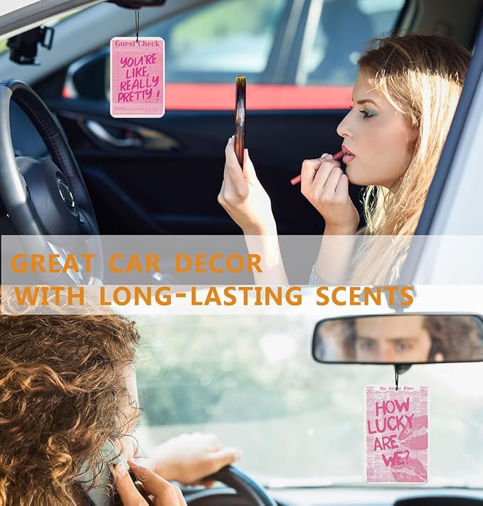 Pink Coquette Bows Car Air Freshener Preppy Pink Car Accessories Interior Hanging 3Pcs, How Lucky Are We Retro Coquette Rear View Mirror Decor Cute Cars Accessories for Women Closet Drawer(Lavender)