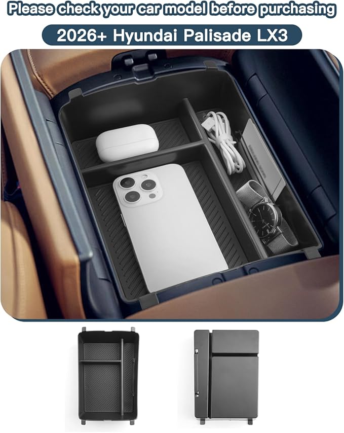 Ruiya (2Packs) 2026 Palisade Console Organizer for Hyundai Palisade LX3 Accessories Under Storage & Armrest Box Compatible with 2026 Hyundai Palisade Calligraphy(Only for 7-seat Version)