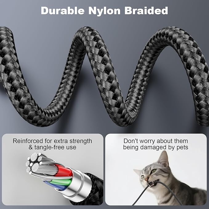 Coiled Car Carplay Charger Fast Charging，[2-Pack, 3Ft] Retractable Braid USB A to USB C Cable for iPhone 17/16/15/Plus/Pro Max/MacBook Pro, Type-C Cord,Black
