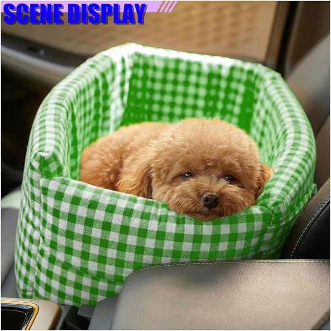 Craedli Center Console Dog Car Seat, Removable Car Armrest Box Pet Booster Seat with Safety Leash & Cushion, Washable Auto Interior Dog Carseat for Small Pets, Fit Most Cars (Green)