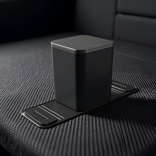 Mini Car Trash Can with Press Lid, Leakproof One-Piece Design, ABS Plastic Garbage Bin with Stainless Steel Spring for Auto Interior (Black)