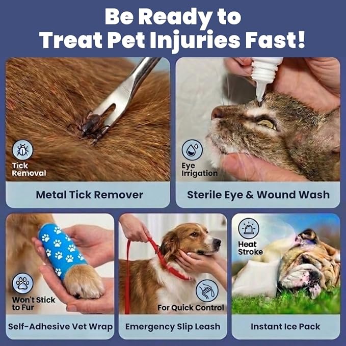 Dog First Aid Kit - Vet Approved Emergency Supplies - Pet First Aid Kit Guide, Tick Remover, Slip Leash & Medical Essentials for Home, Camping, Car, RV, Travel (Travel + Essential 2-Pack)