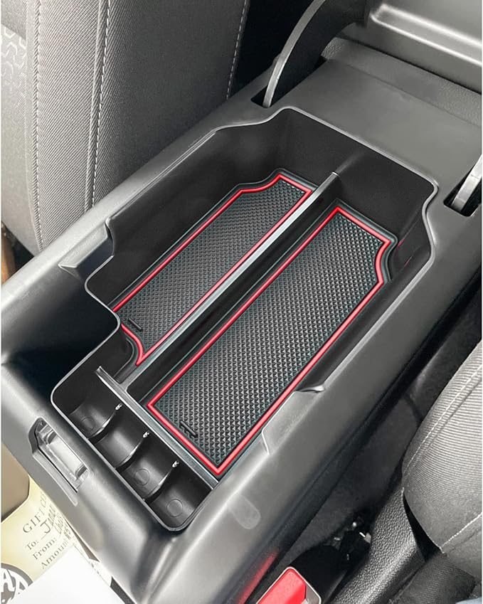 TACORBO Center Console Organizer Compatible with Chevy Colorado/GMC Canyon Accessories 2015-2020 2021 2022 Armrest Secondary Storage Box, ABS Materials,Red Trim