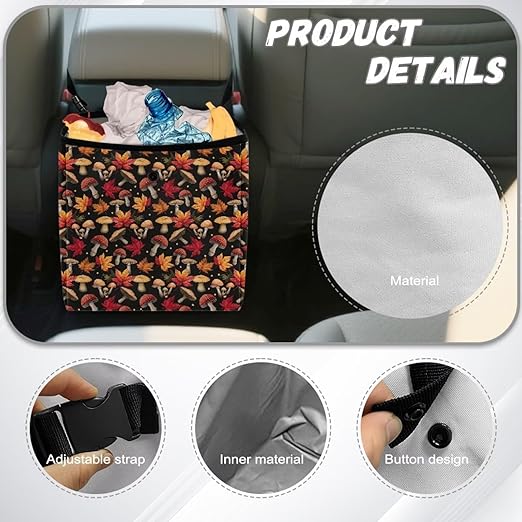 Maple Leaf Mushroom Car Trash Can Cute Leakproof Car Garbage Bag Hanging Trash Bin Automotive Garbage Cans for Back/Front Seat/Console Fall Decor Car Accessories