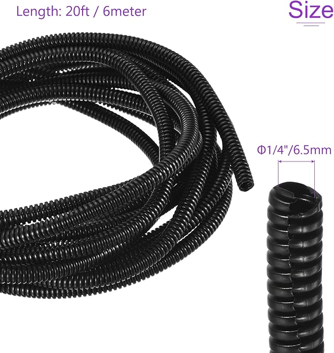 DMiotech 20ft Wire Loom Split Tubing 1/4 Inch(6.5 Mm) ID, Cord Protectors from Pet Flexible Conduit Cable Management for Office, Home, Garden, Black