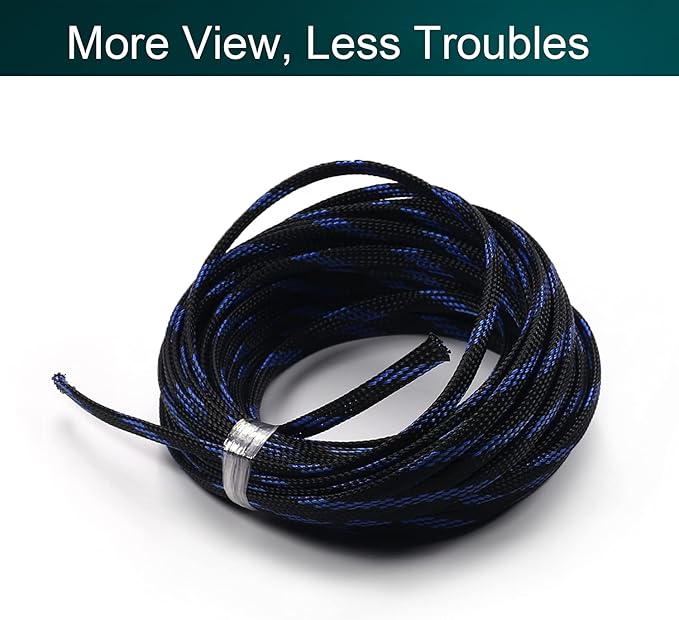 Aicosineg Cable Sleeve Braided Sleeving PET Wire Loom Tubing Cable 32.81ft-1/4inches Wrap Protector for HiFi Audio and Video Headphone Cable Protect Wires from Chewing of Pets Black and Blue