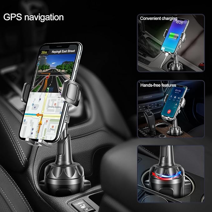 TOPGO Car Phone Mount, Cup Phone Holder for Car [Secure & Stable] Cup Phone Holder Cell Phone Automobile Cradle for iPhone 16 and More Smart Phone -Black