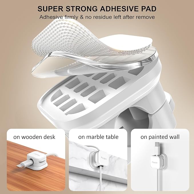 48 Pack Magnetic Cable Clip Organizer Cord Holder, Picozon Adhesive Cable Management, Wire Phone USB Charger Cable Holder, Keeper Organizer for Office Home Desktop Table - White