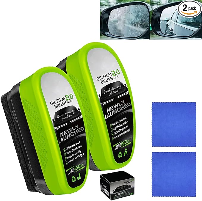 Oil-Free Car Glass Brushes,New 2.0 Clearvision Glass Cleaner,Glass Coating Board for Windshield,Prevents Rain and Fog Clearvision Car windshield cleaner tool(2PCS+Wipe)