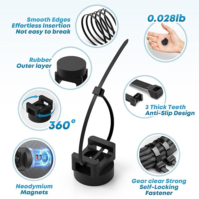 220 Pcs Magnetic Zip Tie Mount Kit(200 zip ties 20 Magnet base) Strong magnetic wire holder, Magnet Cable Tie Clips Holder Wire Management Clips for Home Office Marine Electrical Wiring Organization
