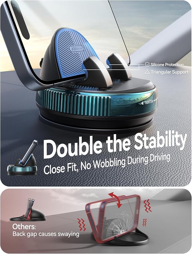 JOYROOM Car Phone Mount, [360° Rotation+Thick Case Friendly] Cell Phone Car Holder with Adjustable Spring Clip, Anti-Slip Silicone Universal Dashboard phone holder for Car for iPhone, Smartphones, GPS