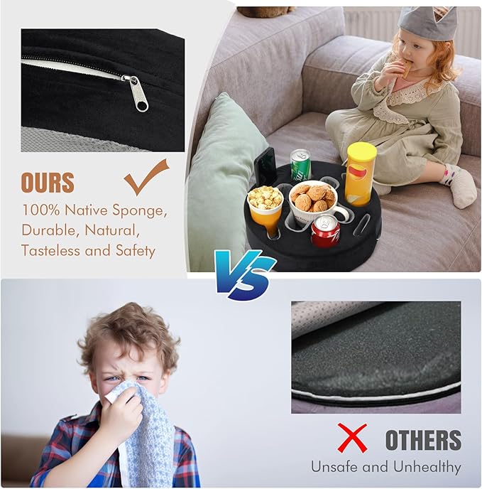 INNO STAGE Couch Cup Holder-Sofa Cup Holder Pillow | Couch Caddy Buddy | Drinks Cupholder Tray Organizer for Bed, Rv, Tv, Car, Man Cave, Boat, Remote, Snacks| Present for Couch Potato(Black)