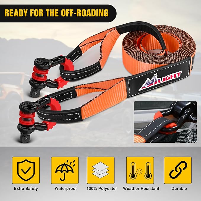 Nilight 3" x 30' Recovery Tow Strap Kit with 2" Hitch Receiver and 3/4" Anti-Theft D-Ring Shackles Storage Bag Heavy Duty Tow Rope for Car Truck SUV ATV (MBS 31500LBS)