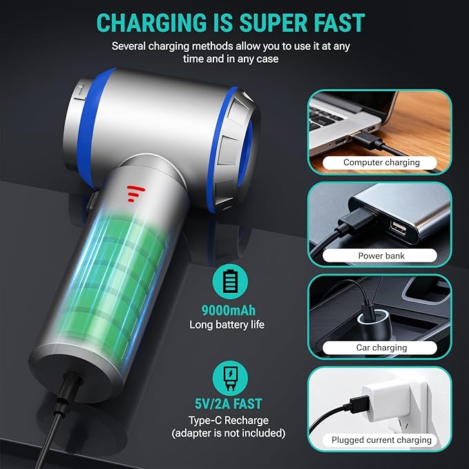 Yomile Mini Vacuum Cleaner, 2 in 1 27000PA Brushless Car Vacuum Air Duster 9000mAh Battery Air Blower Wireless Handheld Vacuum for Car,Office and Home