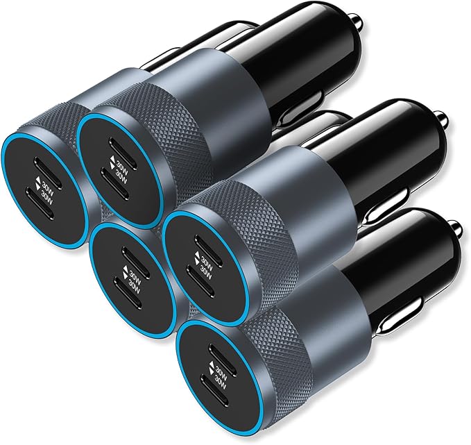 5 Pack USB C Car Charger Adapter, Aymla 60W Dual PD 3.0 Auto Cigarette Lighter Car Plug 2 Ports Type-C Fast Charging for iPhone 17/16 Pro Max/15 Plus, Samsung Galaxy S26/S25, Google Pixel 10, iPad