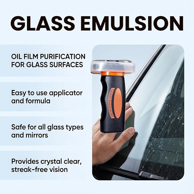 Glass Oil Film Remover for Car,Glass Emulsion Cleaner, Handheld Car Glass Cleaner Oil Film Cleaning Brush，Removes Oil Film & Smudges, Improve Windshield Clarity for Safe Driving（1Pcs）