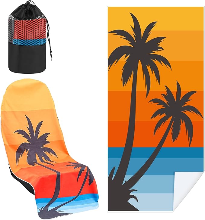 Hahafelt 1 Pack Car Seat Towel Covers with Storage Bag 63 x 32 Inch Athletic Running Towel Seat Sweat Washable Non Slip Cover Gift for Car Outdoor Sport Activities (Beach Palm Trees)