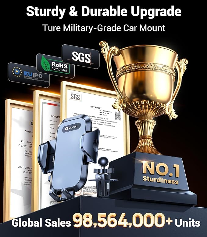VICSEED Upgrade Ultra Stable Car Phone Holder Mount【Double Lock Metal Clip】 Universal Air Vent Phone Mount,Mobile Cell Phone Holder for Your Car,for iPhone 17 Pro Max 16 and All Phone