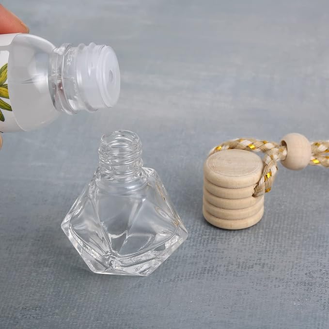 Patelai 12 Pcs 8ml Hanging Car Air Freshener Perfume Bottle Empty Clear Glass Essential Diffuser Oil Aromatherapy Fragrance Perfume Pendant Glass Bottle Decor(Assorted Style)