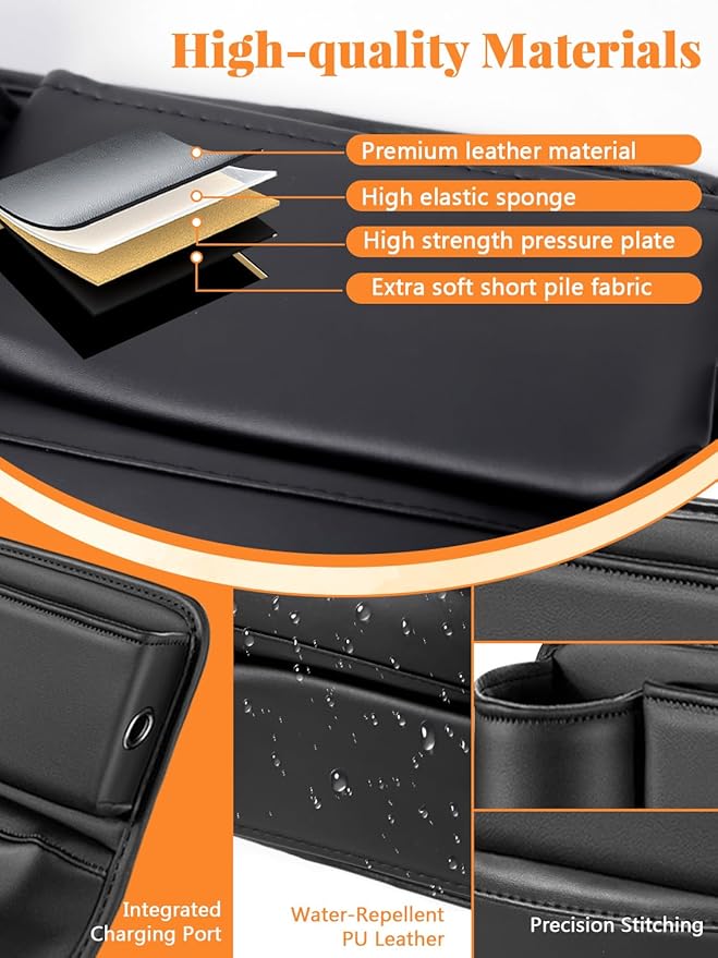 Car Seat Gap Filler Organizer,Car Seat Gap Storage with Cup Holder, Front Seat Gap Storage Box, Universal Fit PU Leather Gap Bag for Phone, Sunglasses, Cards, Keys(Left+Right Side)