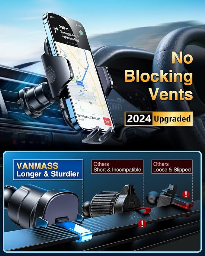 VANMASS [True Military-Grade] Car Phone Holder [Best Suction & Clip] Cell Phone Mount for Dashboard Windshield Vent Truck Cradle Dash Stand for iPhone 15 Pro Max 14 13 12 Android, Red