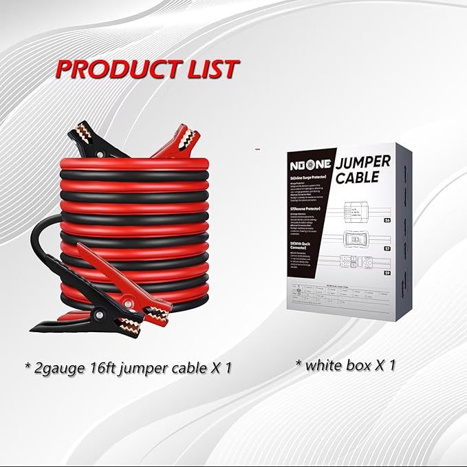 NOONE Jumper Cables for Car Battery - 2 Gauge 16 FT 800Amp Heavy Duty Automotive Booster Jumper Cables for Jump Starting Dead or Weak Batteries (2AWG x 16Ft)