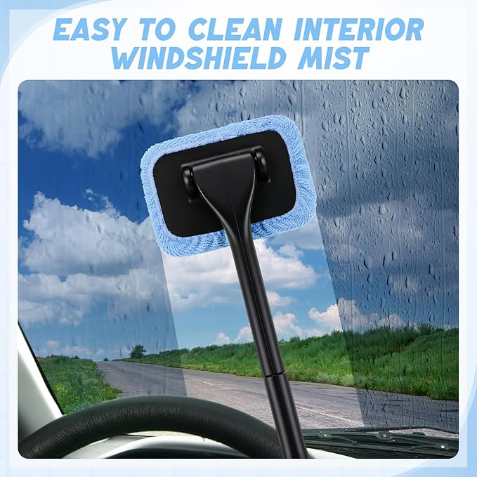 FoldTier 8 Pcs Car Windshield Cleaner Tool Kit with Removable Handle, Microfiber Towel Pads, Brush, Empty Spray Bottle for Auto Glass Wiper Suvs Rvs & Home Windows(Light Blue)