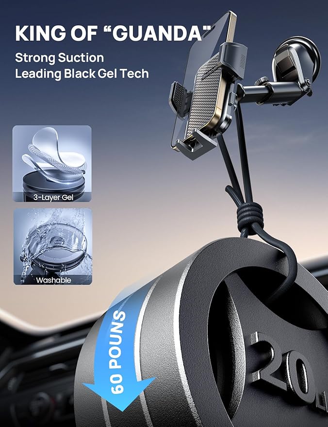 Car Phone Holder Mount [Military Grade Stable], 360° Rotatable Suction Cup Car Phone Mount for Dashboard Windshield ,Truck Cradle Stand for iPhone 17 16 15 Pro Max Samsung All Phone-2026 Upgraded