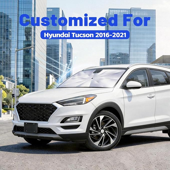 Car Windshield Sun Shade for Hyundai Tucson 2016-2021 –[Reflective Coated Fabric] Sunshade Umbrella for Front Window, Car Shades Sun Visor Keep Car Cool and Protects Interior, 1:1 Exact Fit
