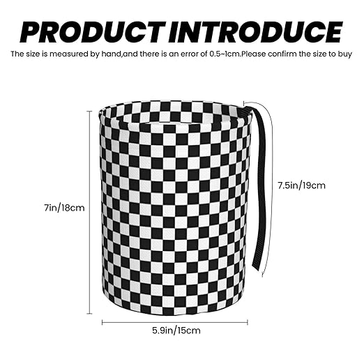 Car Trash Bag Chessboard Hanging Back of Seat Car Portable Trash Bag Chessboard Waterproof One-Handed Portable Strap Drawstring Garbage Bags with 2 Pieces Car Coasters
