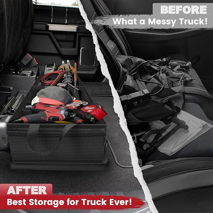 Truck Under Bench Seat Storage with Removable Divider for Ford F150, Chevy Silverado Under the Seat Organizer and Underseat Storage Accessories,2pc