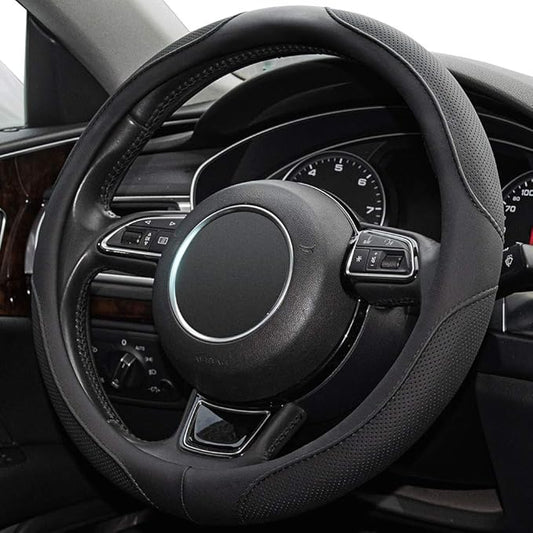 Xizopucy 14inch Steering Wheel Cover,Prius,Civic,S,(14-14.25inch)-Black Microfiber Leather Breathable, Anti Slip Car Accessories-