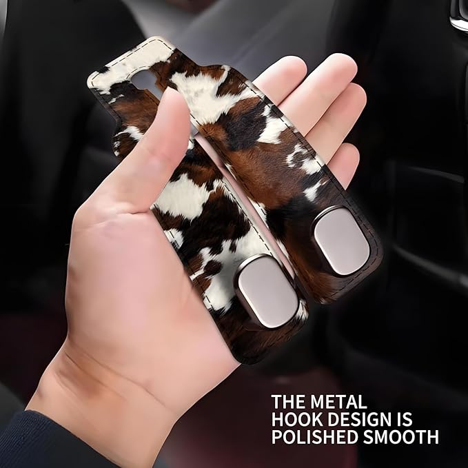 Car Seat Headrest Hook, Universal Leather Cute Hanger Holder Hook, Storage Organizer Interior Accessories for Purse Bags Handbag Luxury Brown Cowhide