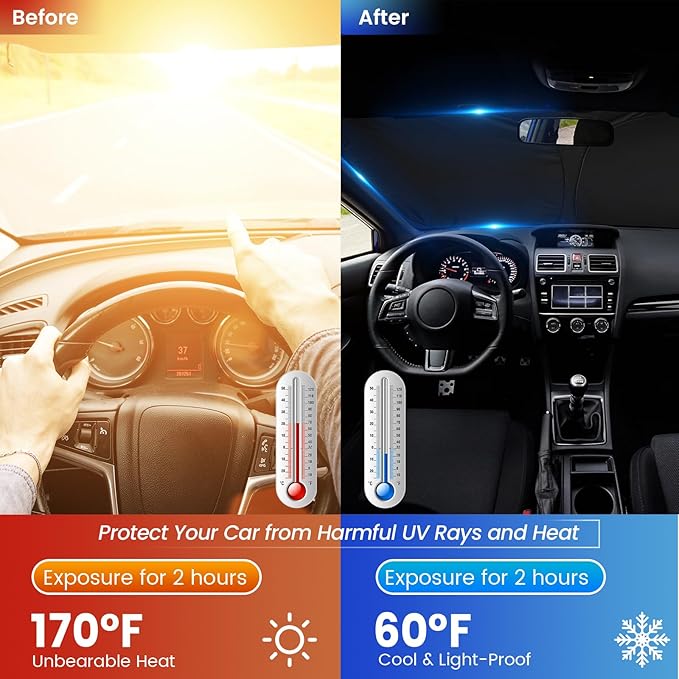 Windshield Sun Shade - Windshield Sun Shade Foldable Offers Ultimate Protection for Car Interior UV Protection Car