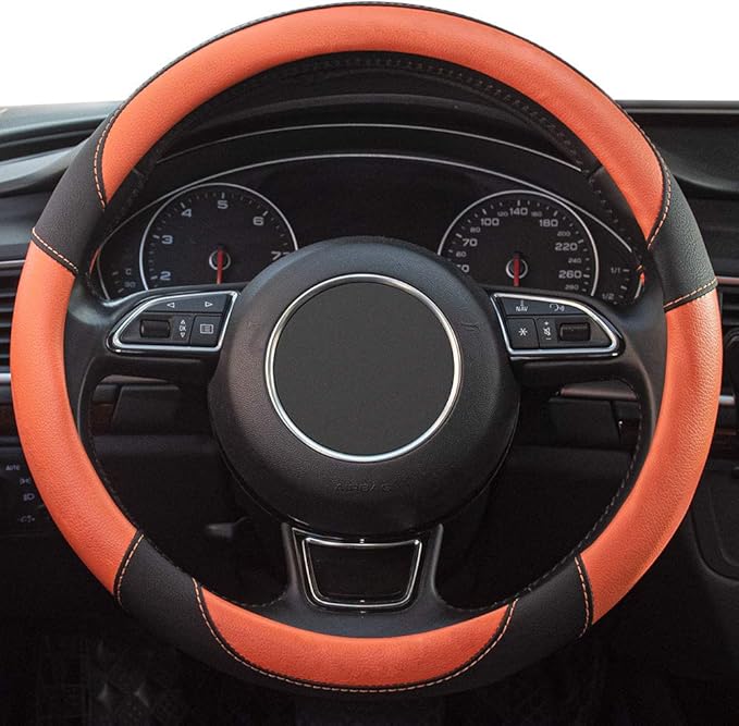 Xizopucy Steering Wheel Covers Black Universal Microfiber Leather, Suitable for 14 1/2-15 inch Car Steering Wheel Cover, Breathable, Anti Slip- Orange